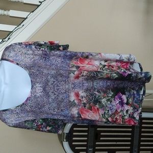 Simply Aster by Firmiana, Short Sleeve Top, Purples, bright Pinks florals, Sz 2X